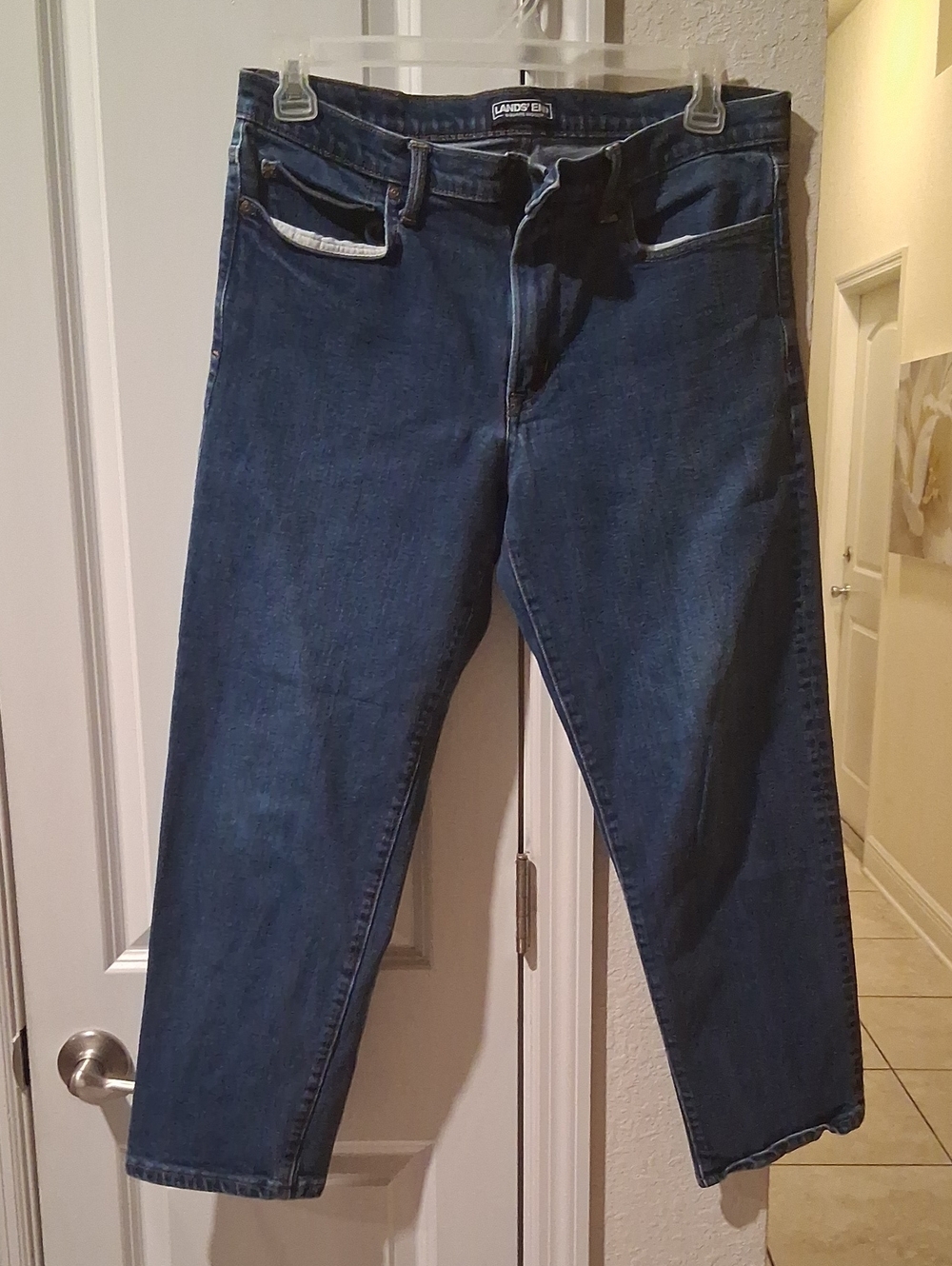 J: Lands' End Men's Straight-Leg Jeans in Dark Blue Denim